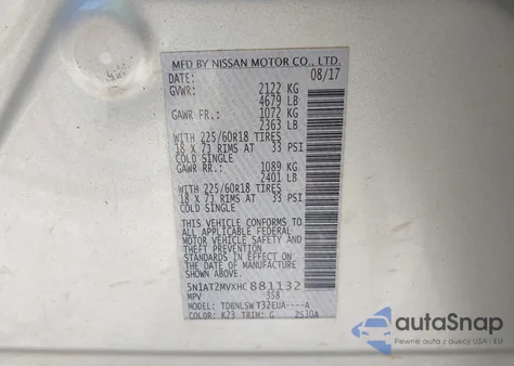 2017 Nissan Rogue Sl из США, поврежденный, VIN 5N1AT2MVXHC881132